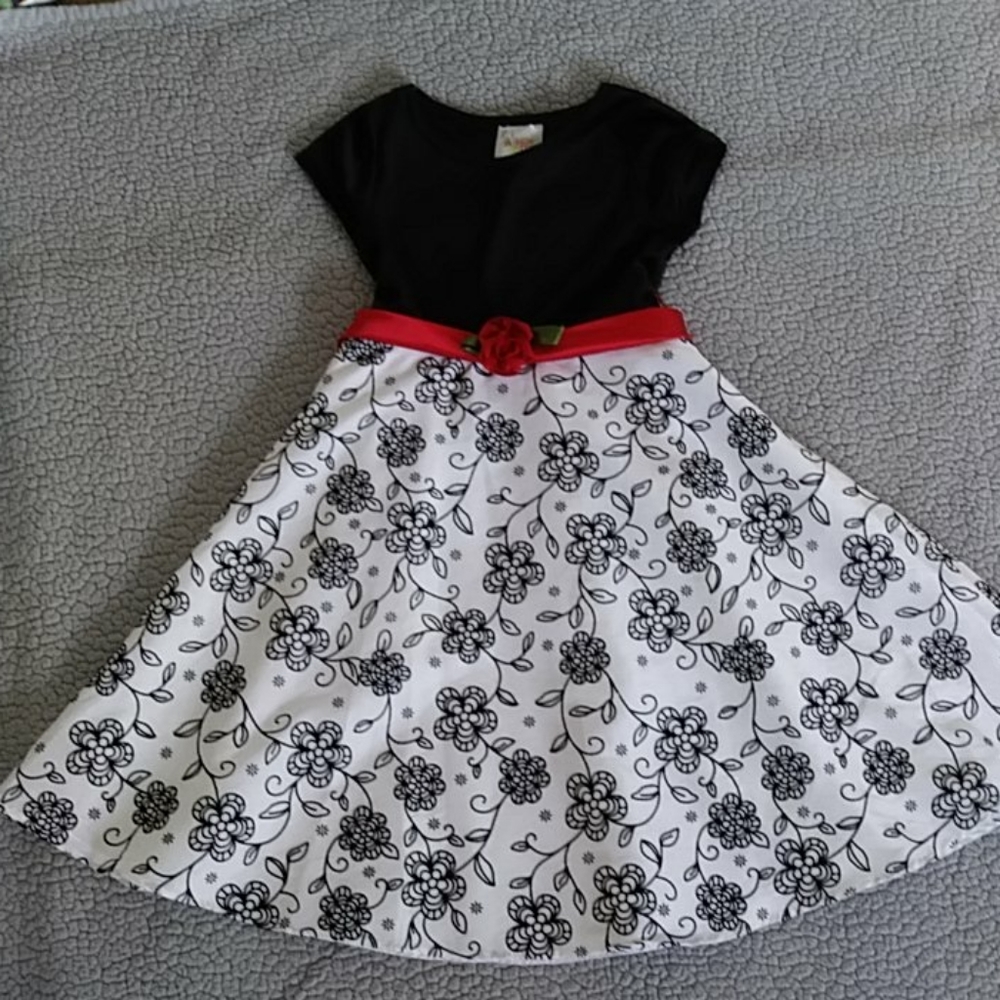 Black Velvet and Floral pattern Holiday Dress